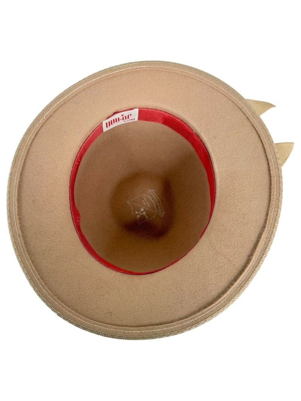 Geo W Bollman Miss JoAnn Tan Wool Felt Cloche Hat Satin Ribbon Bow Vintage - Picture 5 of 7